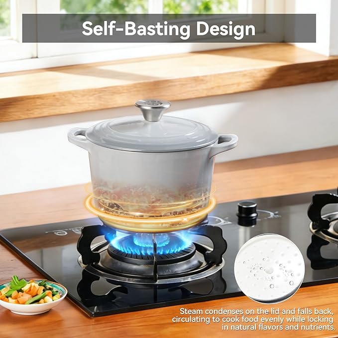 WANGYUANJI 2.8 Quart Enameled Cast Iron Dutch Oven with Lid, 7.5-Inch Heavy-Duty Casserole & Braiser, Oven Safe to 500°F, Stainless Steel Knob, Gradient Gray, All Cooktops Compatible