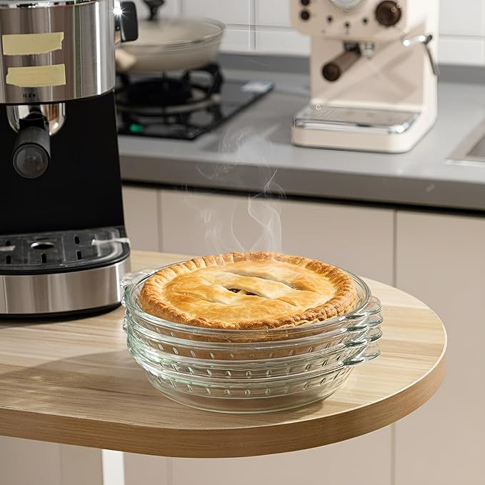Uiifan 4 Packs 7.5 Inches Mini Glass Pie Pan for Baking Clear Pie Plate with Handles Round Glass Dish for Baking and Serving, Snacks, Salads, Desserts