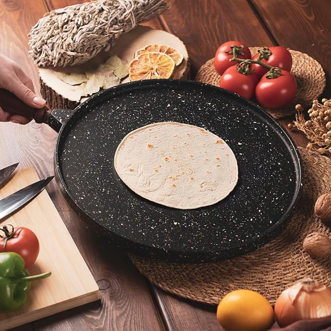 Cast Iron Comal Pan Tawa for Para Tortilla Comales Dosa Crepe Pancake Roti Griddle Cooking Cooker Warmer Maker Mexican Indian Nonstick Skillet Grill Frying Cookware Stove Top Stovetop Non Stick