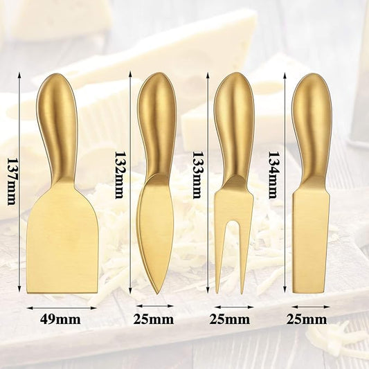 Patelai 4 Pieces Stainless Steel Cheese Knives Set, Knife Fork Slicer Butter Knife Set for Charcuterie and Cheese Spread Kitchen Cooking Christmas Gift for Women (Gold)