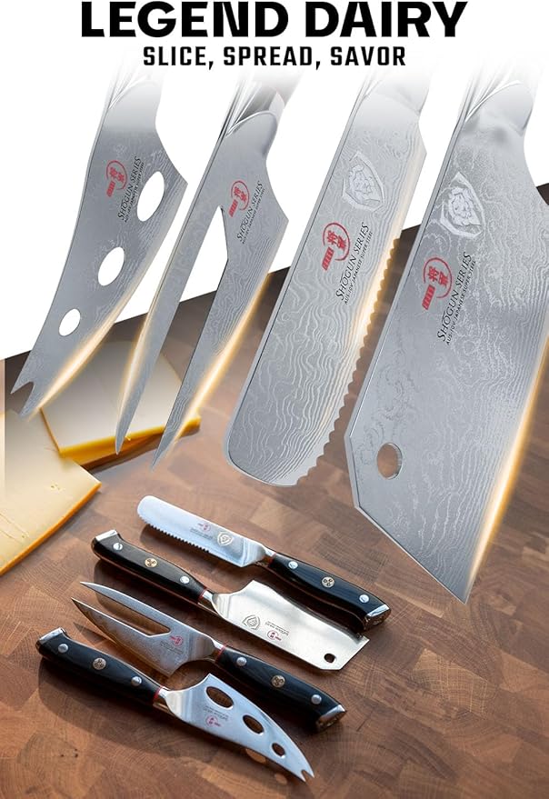 Dalstrong 4-Piece Cheese Knife Set - Shogun Series - Mini Cleaver, Serrated, Round-Tip, Forked Cheese Knife - AUS-10V Japanese Steel - G10 Handle - w/Sheath