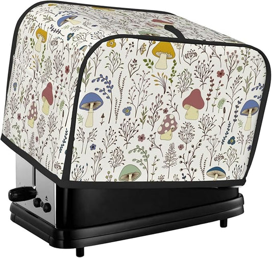 Cute Wild Plants Mushroom 2 Slice Toaster Cover, Waterproof Toaster Dust Cover Bread Maker Protective For Small Kitchen Appliance Dining Room Home Table Decor Gifts
