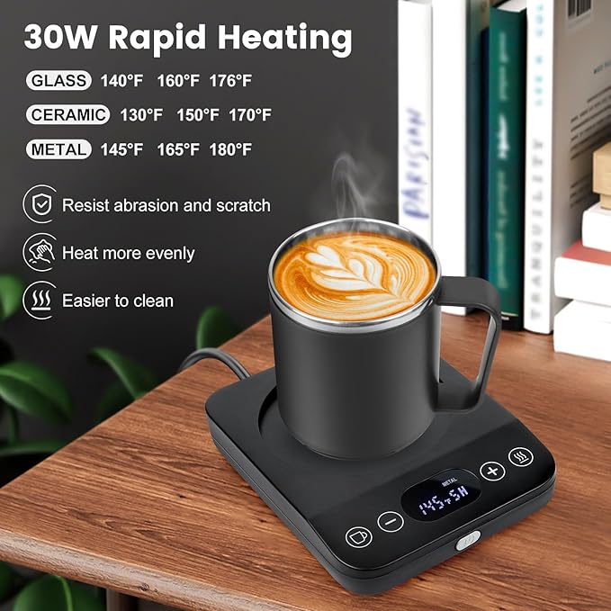Coffee Mug Warmer & Mug Set, 30W Coffee Cup Warmer with 16oz Cup for Desk with Auto Shut Off, Timer Function, Smart Mug Heater for Heating Coffee, Tea, Candle, Beverage, Gifts