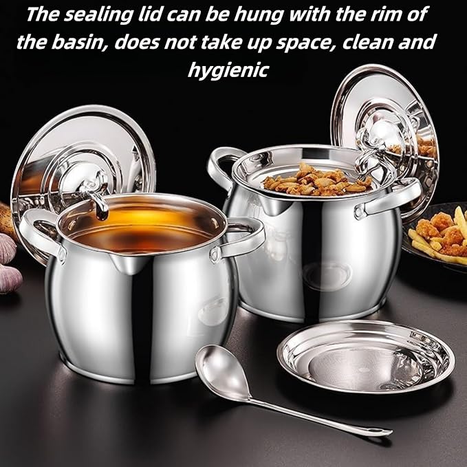 118oz Stainless Steel Jumbo Bacon Grease Container with Removable Strainer, Grease Spoon and Dust-proof Lid, Kitchen Filter Pot for Storing Fat, Bacon Drippings, Lard and Ghee oil