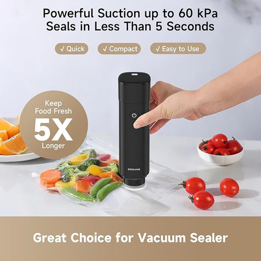 DREAME VH20 Handheld Vacuum Sealer Machine for Food with 30 Reusable Vacuum Bags, Compact Food Vacuum Sealer, Auto Stop, Rechargeable Food Sealer Saver, Dry & Moist Modes, For Container & Wine Bottles