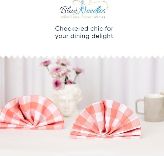 Blue Needles Gingham Buffalo Plaid Cloth Napkins 100% Cotton Set of 12 Dinner Table Napkins 18x18 inch Soft, Reusable, Washable Perfect for Wedding Parties & Everyday Use - Salmon & White