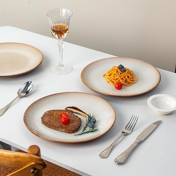 Dinner Plates Set of 6, 10 Inch Ceramic Plates – Porcelain Dinner Plates for Kitchen, Serving & Everyday Use, Microwave & Dishwasher Safe