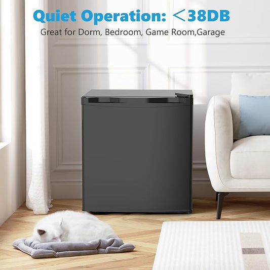 1.7 Cu.ft Mini Fridge with Freezer, Compact Refrigerator, Single Reversible Door, Ultra Quiet, Energy Efficient for Office, Dorm, Bedroom, Apartment, Black