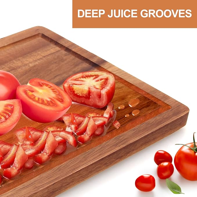 3 Pack Solid Acacia Wood Cutting Boards Set for Kitchen Meat Hardwood Chopping Board Decorative Large Charcuterie Boards Set Best Non Toxic Big Cutting Board Butcher Block Bread Serving Cheese Board