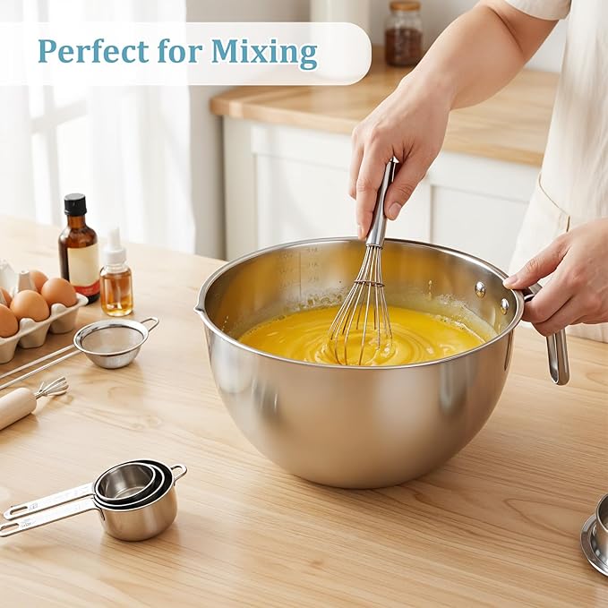 Double Boiler Pot Set, 3500ML/3.1QT Melting Bowl with Scale, 5000ML/ 4.5QT Dual-Handle Pot, Stainless Steel Double Boiler Set with Silicone Spatula, for Butter, Chocolate, Wax
