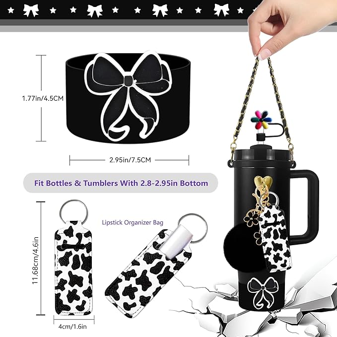 Accessories Set Including Water Bottle Handle Strap, Silicone Boot, Resin Butterfly Straw Cover, Straw Topper, Lip Balm Sleeve, Butterfly & Hairball Charms for Stanley Cup Tumbler