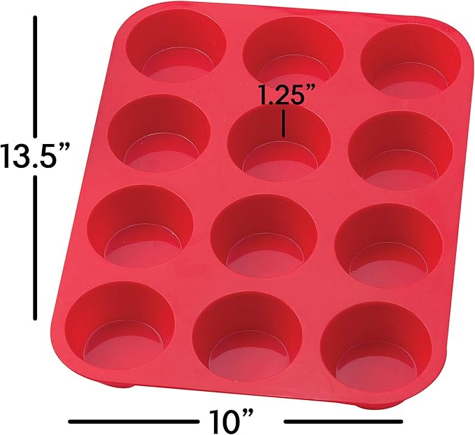 Mrs. Anderson's Baking Silicone 12-Cup Muffin Pan Baking Mold, BPA Free, Non-Stick European-Grade Silicone, 13.5 x 10 x 1.25-Inches