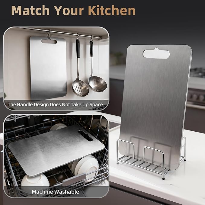 100% Titanium Cutting Board for Kitchen - Dishwasher Safe Chopping Boards with Handle, Reversible Charcuterie Board for Home Counter Outdoor Camping Housewarming Gifts for Women (3 PCS)