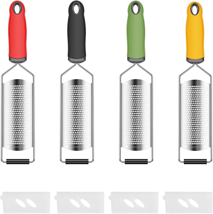 4 Pcs Stainless Steel Lemon Zester Cheese Grater with Handle and Protective Case Handheld Ginger Grater Multifunctional Citrus Zester for Cheese Ginger Garlic