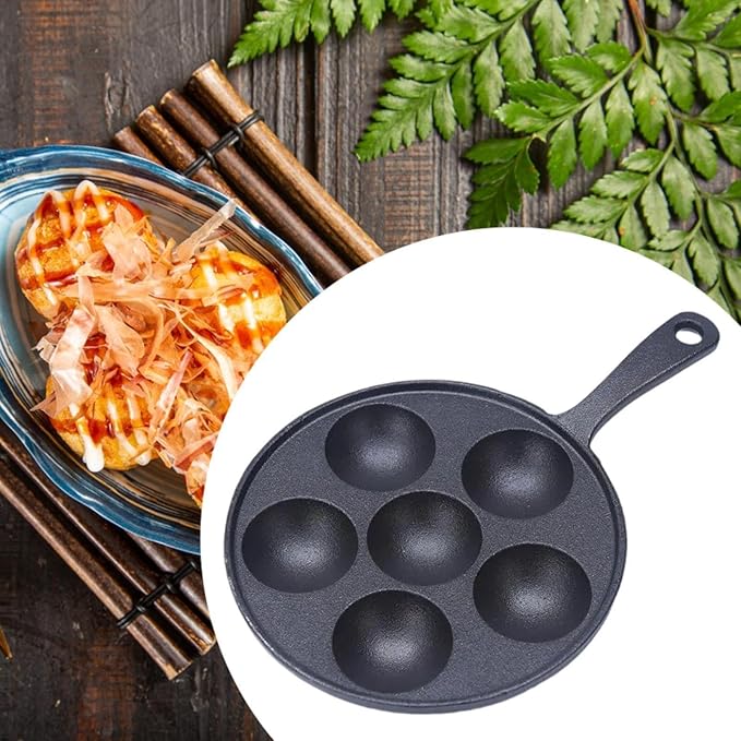 Takoyaki Pan Barbecue Plate Easy to Clean Multipurpose 6 Cavities Takoyaki Meatball Grill Pan Baking Pan for Camping Indoor