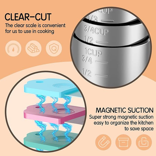 Magnetic Measuring Cups, 6 Stainless Steel Nesting Measuring Cup Set for Measuring Dry or Liquid Ingredients