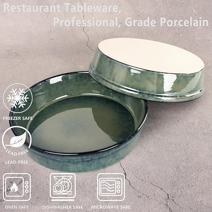 LIUYWYHCF Ceramic Pie Pan Quiche Dish 2.3 Quart Baking Pan, 11 Inch Round Au Gratin Baking Dishes, Non-Stick Tart Pan, Pie Plate for Apple, Oven, Dishwasher and Microwave Safe