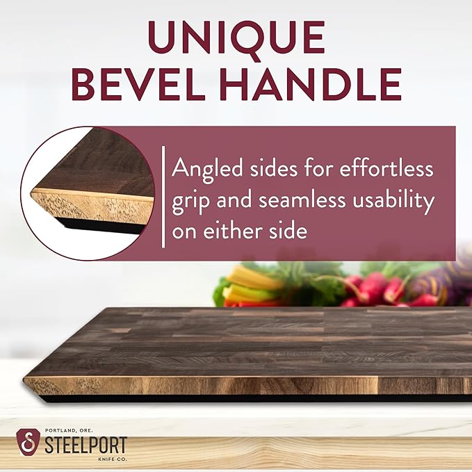 STEELPORT Cutting Board 18”x12” - Steel Reinforced, Ultra-thin | Dual Surface End-Grain Walnut Wood, Composite Side | Professional Butcher Block Chopping Board | Handcrafted in USA
