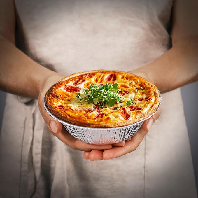 PARTY BARGAINS 12oz Aluminum Pie Pans - 50 Pack, 6-inch Disposable Round Mini Pie Pans for Pies, Tarts, Quiche (Max 240°C)