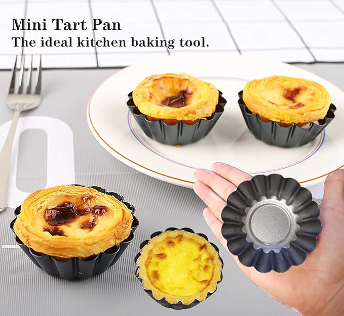 Xstronq Egg Tart Molds 12PCS Tart Pan 2.6inch, Mini Carbon Steel Non Stick Tart Pans, Tart Molds For Baking (2.6 inch)