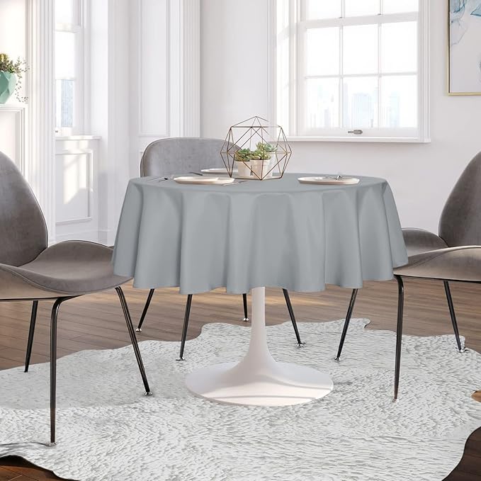 sancua Round Tablecloth - 60 Inch - Water Resistant Spill Proof Washable Polyester Table Cloth Decorative Fabric Table Cover for Dining Tables, Buffet Parties and Camping, Silver Grey