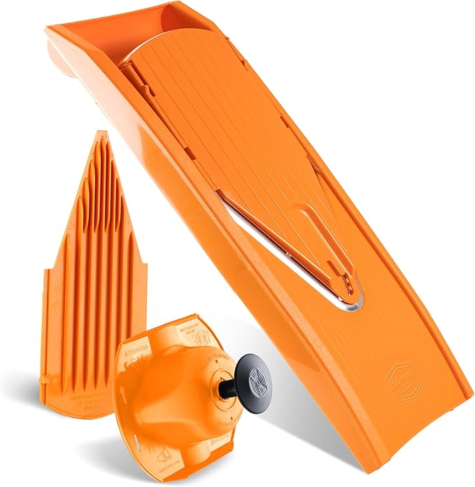 Mandoline Food Slicer Borner V1 (Basic Set) by Reston Lloyd • V-Slicer with Food Holder • Made in Germany • Fruit & Vegetable Chopper • Multiple Settings • Color: Orange