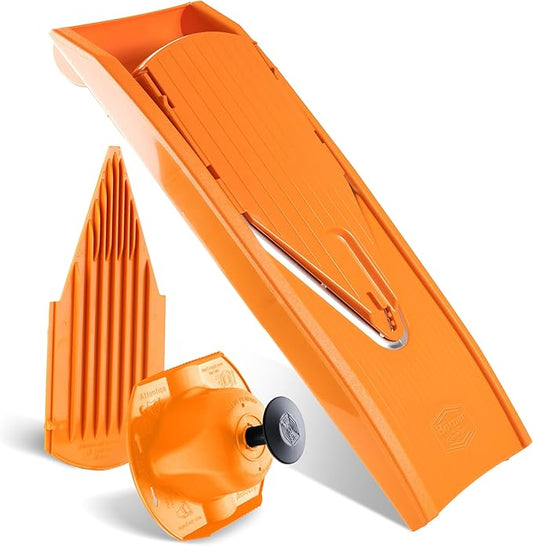 Mandoline Food Slicer Borner V1 (Basic Set) by Reston Lloyd • V-Slicer with Food Holder • Made in Germany • Fruit & Vegetable Chopper • Multiple Settings • Color: Orange
