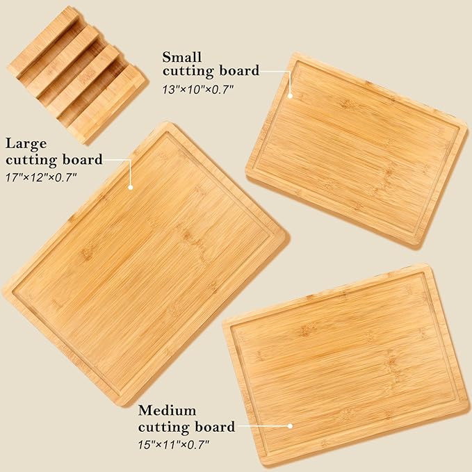 Gtencemen Bamboo Cutting Board Set of 3 With Holder Extra Large Bamboo Chopping Board for Kitchen Charcuterie Boards Bread Cheese Fruit Bread Cheese Meat