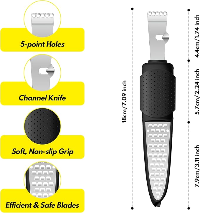 Rainspire Lemon Zester Tool with Channel Knife, Stainless Steel Citrus Zester Tool, Lemon Peeler, Zesters for Kitchen, Ultra Sharp 2-in-1 Tool Easily Creates Citrus Zest (Black)