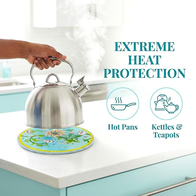 Ceramic Trivets for Hot Dishes,Anti-Slip with Heat Resistant Cork Trivet for Countertops and Tables,Protects Surfaces from Hot Pots,Pans,Cups,Decorative Coasters for Table,Dual-use,Portable Hanging