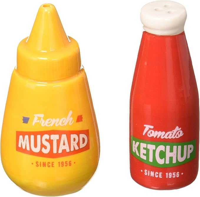 Abbott Collection Ketchup&Mustard Salt & Pepper-4"H, 4 inches high, Ketchup and Mustard