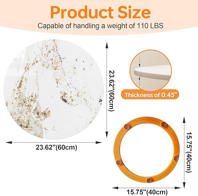 Lazy Susan Turntable 23.6 Inch-360°Silent Rotating Anti-Slip Serving Tray,Heavy Duty Centerpiece for Kitchen, Dining & Coffee Table-Brown Modern Design with Non-Slip Base
