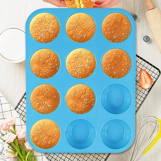 Cozihom Silicone Muffin Pan, Cupcake Pan, 12 Cups, Food Grade Egg Muffin Baking Silicone Molds, Non-stick, 3 Pcs