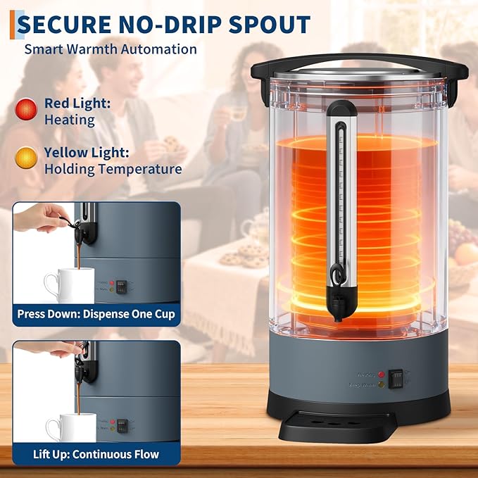 Garvee 12 L/80 Cups Coffee Urn-3.2 gal Double Wall Commerical Coffee Maker for Buffet Catering Wedding Gathering,Large Capacity Hot Coffee Dispenser,Stainless Steel Hot Water Urn-Grey