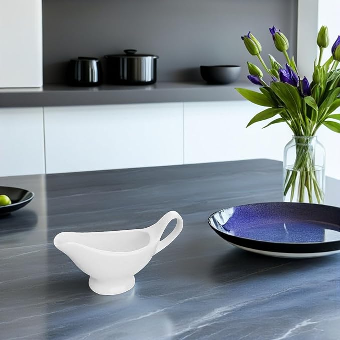 Cabilock Ceramic Gravy Boat 6.1X3.6In Porcelain Sauce Server with Handle for Gravy Salad Dressings Condiments and Sauces Ideal for Kitchen Dining and Entertaining