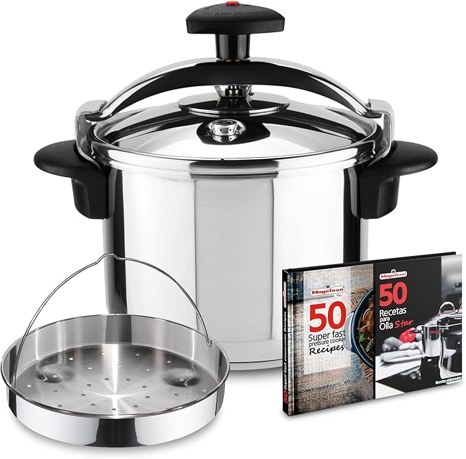 Magefesa Star Exclusive 6.3-Quart Pressure Cooker Set, Includes Steaming Basket & Recipe Book – 18/10 Stainless Steel, Full Induction
