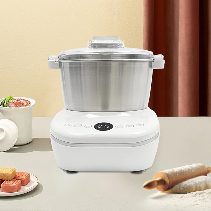5L Electric Dough Maker with Ferment Function, 200W Dough Mixer with 304 Stainless Steel Bowl for Bread, Pizza, Pasta, Digital Timer, US Plug (White)