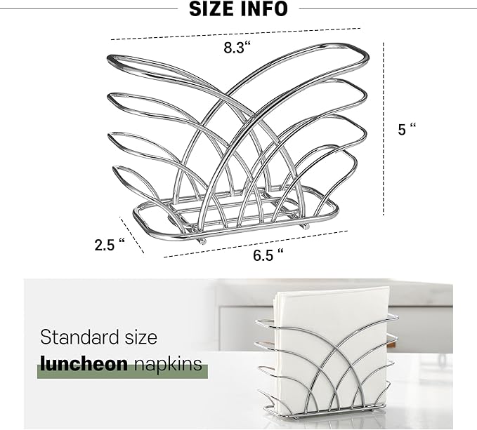 Napkin Holder for Table – Silver Iron Upright Napkin Dispenser for Paper Napkins, Napkin Dispenser for Kitchen Dining, Cocktail Picnic Bar Modern Kitchen and Dining Decor, Servilletero