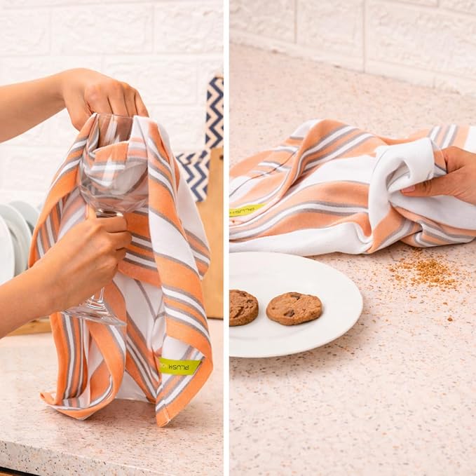 Kitchen Towel Set of 6, 100% Cotton Quick-Drying Absorbent Dish Towels & Tea Cloths, 20x30 Inch Decorative Farmhouse Towels for Kitchen, Navy & Wheat Stripes