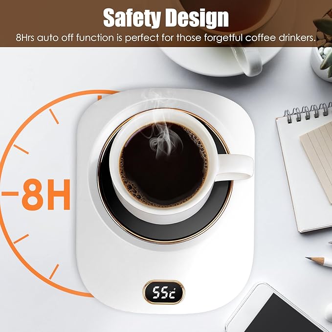 USB Coffee Mug Warmer Electric Cup Warmer for Desk Wired Milk Beverage Cup Heater Heating Plat with 3 Temperature Setting for Office Home (White)