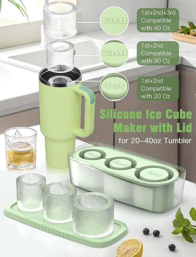 White Elephant Gifts Christmas Stocking Stuffers, Ice Cube Tray for Stanley Tumbler 20-40oz, Silicone Ice Molds for Freezer, Ice Maker for Whiskey, Coffee, BPA-free, Gift for Men(Green)