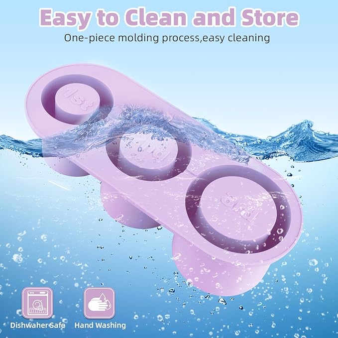 Fu Store Ice Cube Tray for Tumbler Cup 30-40 oz Tumbler 3pcs Silicone Ice Cube Molds With Lid and Bin for Chilling Cocktails Whiskey Drinks Juice Coffee Easy Fill and Release Ice Maker (Purple，40 oz)