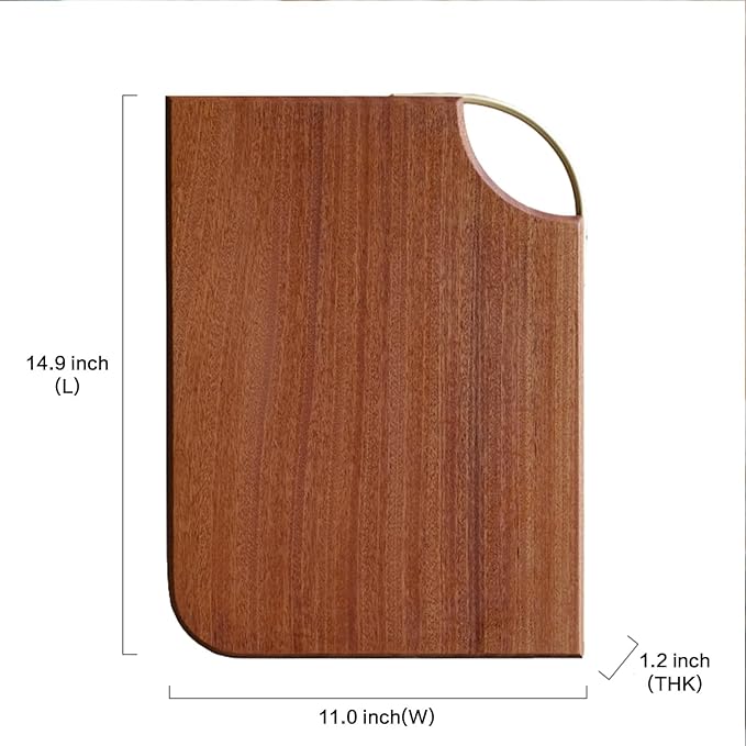 Wood Cutting Boards for Kitchen with Brass Handle, Reversible Wooden Chopping Board, 15" × 11"× 0.98" Thick, Serving Board for Meat, Vegetables, Bread, and Charcuterie（African Sapele Wood）