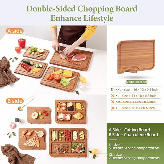 XL Bamboo Cutting Board with Innovative Stand - Durable Double Sided Chopping Board with Juice Groove & Handle for Meal Prep, Meat, Fruit, Charcuterie Serving, Eco-Friendly Healthy Kitchen Gift