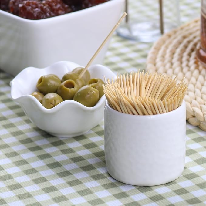 Porcelain Toothpick Holders, Set of 2 Toothpick Dispensers with 400 pcs Bamboo Toothpicks, White