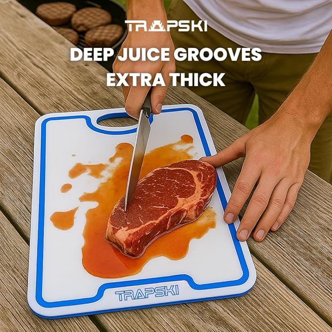 Premium 1/2 Inch Textured Plastic Cutting Chopping Boards | Food-Grade, Dishwasher Safe with Wide Juice Grooves | Easy Grip Handle