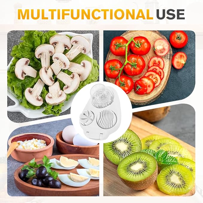 3 in 1 Egg Slicer for Hard Boiled Eggs, 2025 New Egg Cutter for Hard Boiled Eggs for Strawberry Mushroom Grape Cherry Tomato, Multi-Function Food Slicer for Home Use Kitchen Chopper Tool (2 PCS)