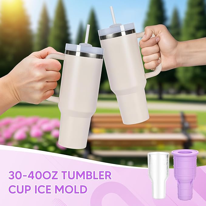Tumbler Ice Mold for Stanley Cup 30-40 oz - Silicone Hollow Cylinder Ice Mold, Ice Cube Tray for Chilling Cocktails, Whiskey, Drinks, Coffee, Easy Fill and Release Ice Maker-Purple