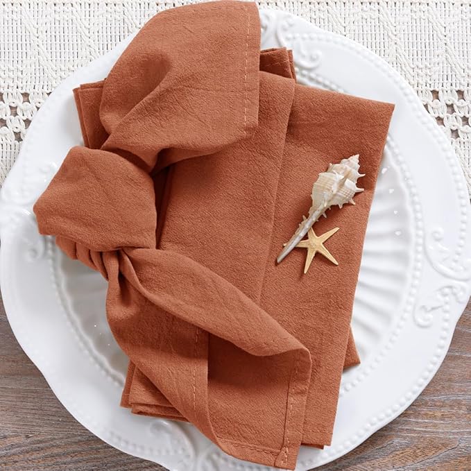MLMC 8 Pack Terracotta Cloth Napkins Rustic Washable Napkins Set of 8 17"x17" Burnt Orange Reusable Dinner Napkins Cloth for Wedding Bridal Shower Party Picnic Dinning Table Decor