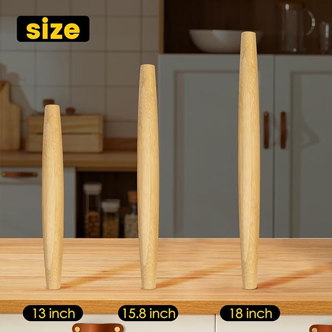 Classic French Rolling Pins Bamboo Wooden Rolling Pin for Baking Pizza Dough Pie Cookie, 18-Inch